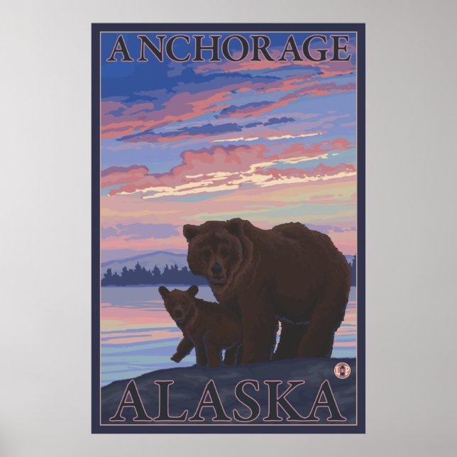 Bär und Krug - Ankerplatz, Alaska Poster (Vorne)
