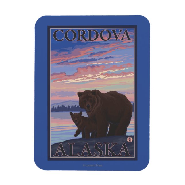 Bär und Rind - Cordova, Alaska Magnet (Vertikal)