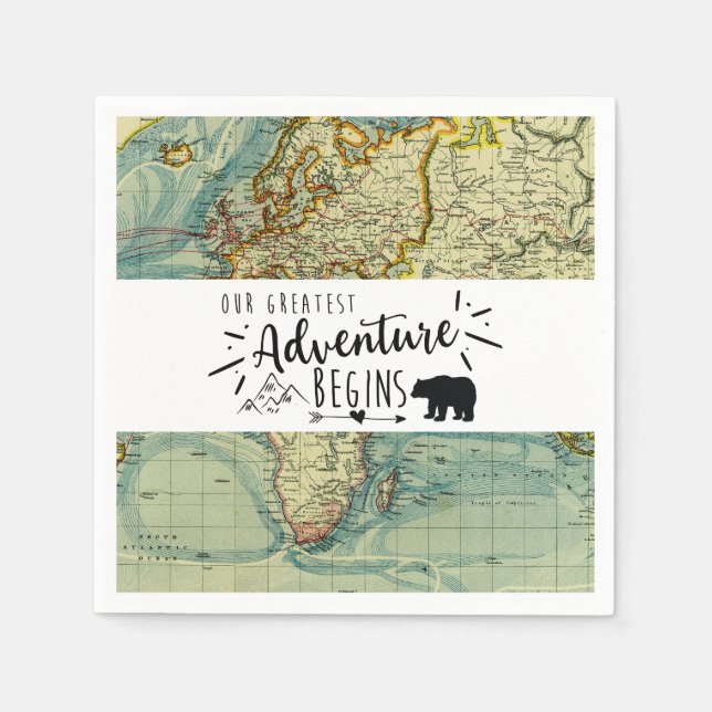 Bär Unser Bester Adventure Black and White Pfeil Serviette (Vorderseite)