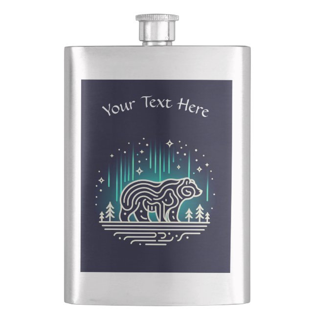 Bär unter Aurora Lights Flachmann (Vorderseite)