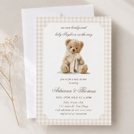 Bär Vintage Gingham Babyparty Einladung