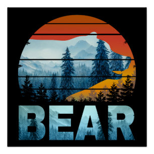 BÄR VINTAGE NATUR WILD WALD SONNENUNTERGANG POSTER