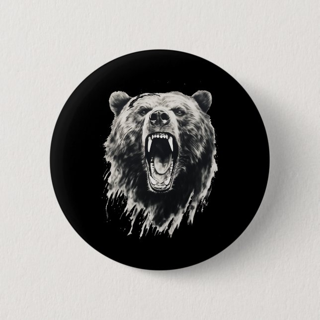 Bär Vintage wütender Grizzlybär Wandern Camping Ca Button (Vorderseite)