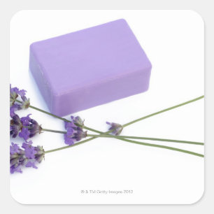 Bar von Lavendelseife aus 100% natürlichen Ölen Quadratischer Aufkleber
