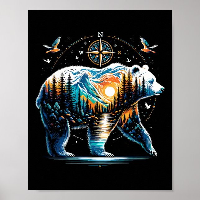 Bär Wandern Grizzly Bär Camping Camper  Poster (Vorne)