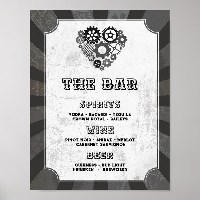 Bar Wedding Steampunk Wedding Hearts Cogs Poster (Vorne)