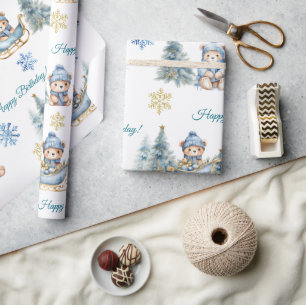 Bär Weihnachten Eins Erster Geburtstag Winter Geschenkpapier