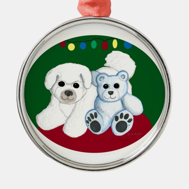Bär Weihnachtsverzierung Bichon Hund n Ornament Aus Metall (Vorne)