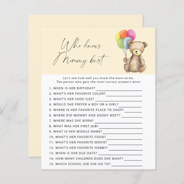 Bär - Wer kennt das beste Spiel der Mama? (Vorne/Hinten)