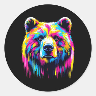 Bär-Wildlife-Grafik Farbiger Grizzlybär Runder Aufkleber