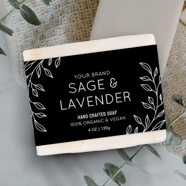 Bar Wrapper-Label mit einfachem Blumenmuster und w (Simple Floral Black & White Soap Bar Wrapper Label)