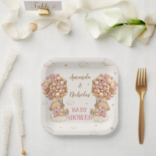 Bär Zwilling Mädchen Dusche Rosa Pappteller