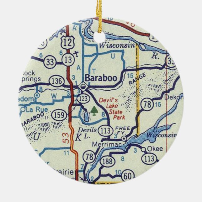 Baraboo WI Vintag Map Keramik Ornament (Hinten)