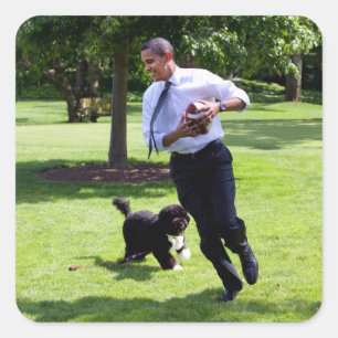 Barack & Bo Obama Quadratischer Aufkleber