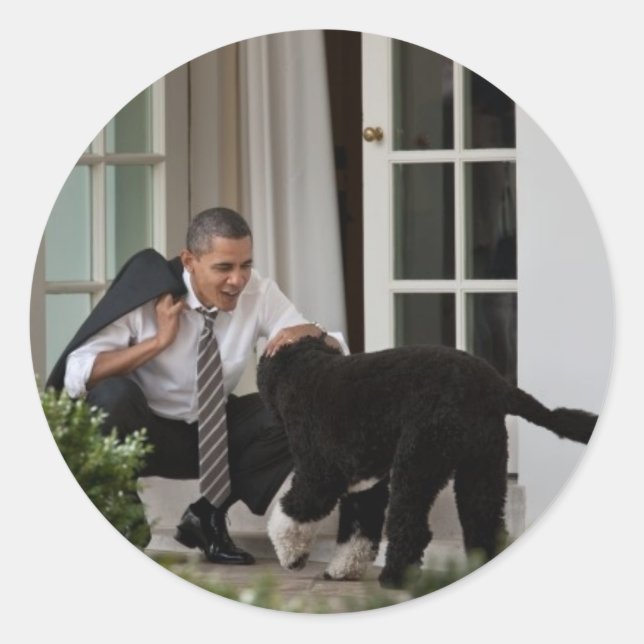 Barack & Bo Obama Runder Aufkleber (Vorderseite)