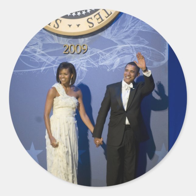 Barack & Michele Obama Runder Aufkleber (Vorderseite)