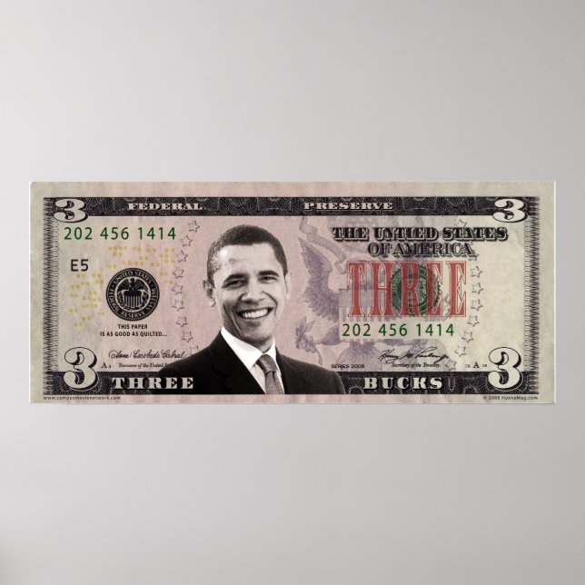 Barack Obama $ 3 Bill Poster (Vorne)