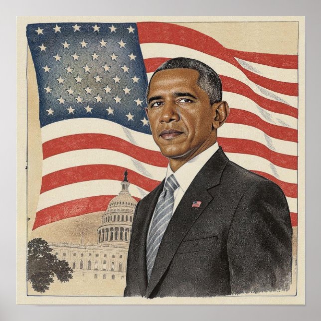 Barack Obama in front of American Flag and Capitol Poster (Vorne)