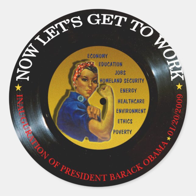BARACK OBAMA INAUGURATION VINYL RUNDER AUFKLEBER (Vorderseite)