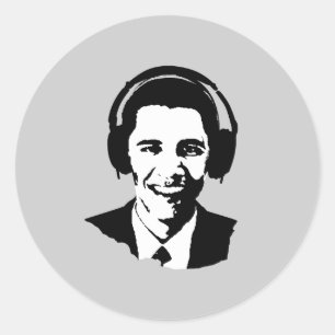 Barack Obama Kopfhörer Runder Aufkleber