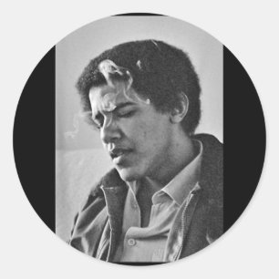 Barack Obama Retro Vintager junger Obama raucht in Runder Aufkleber
