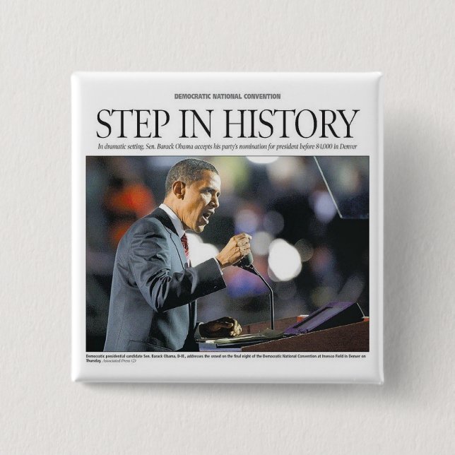 Barack Obama: Schritt im Geschichtsknopf Button (Vorderseite)
