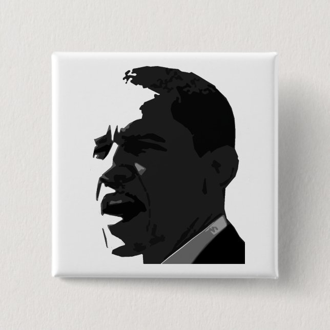 Barack Obama Schwarzes auf weißes Quadrat-Knopf Button (Vorderseite)