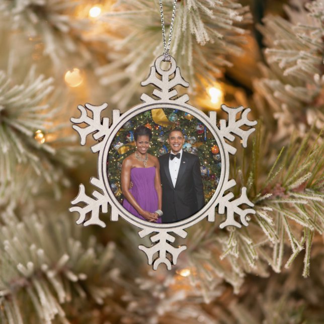 Barack Obama US-Präsident White House Weihnachten Schneeflocken Zinn-Ornament (Baum)