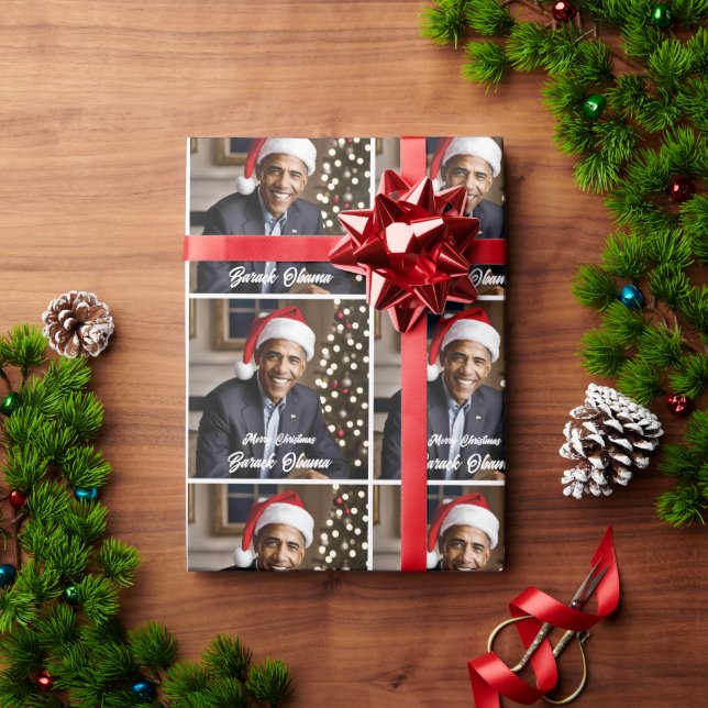 Barack Obama zu Weihnachten in der Weihnachtsmannm Geschenkpapier (Feiertagsgeschenk)