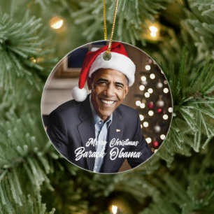 Barack Obama zu Weihnachten in der Weihnachtsmannm Keramik Ornament
