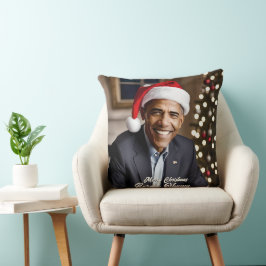 Barack Obama zu Weihnachten in der Weihnachtsmannm Kissen