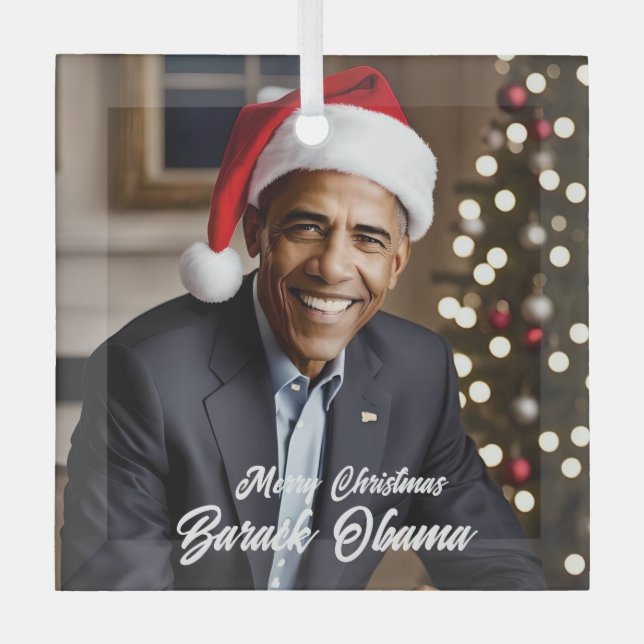 Barack Obama zu Weihnachten in der Weihnachtsmannm Ornament Aus Glas (Vorderseite)