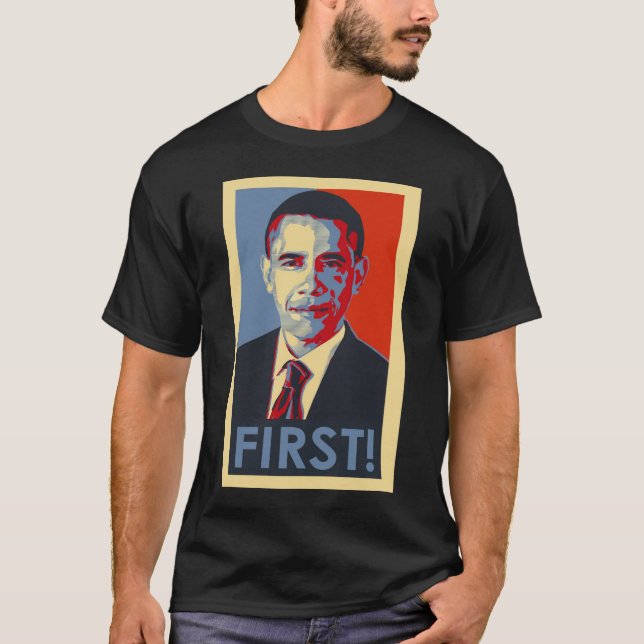 Barack Obama ZUERST! Schwarzer kurzer Hülse T - T-Shirt (Vorderseite)