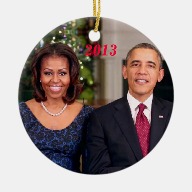 Barack u. Michelle 2013 - Verzierung Keramik Ornament (Vorne)