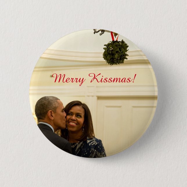 Barack und Michelle Merry Kissmas - Button (Vorderseite)