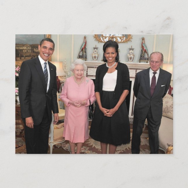 Barack und Michelle mit Königin Elizabeth Postkarte (Vorderseite)