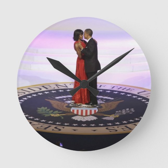 Barack und Michelle Obama Runde Wanduhr (Vorderseite)