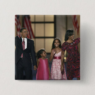 Barak Obama Familie winkt am letzten Abend Button