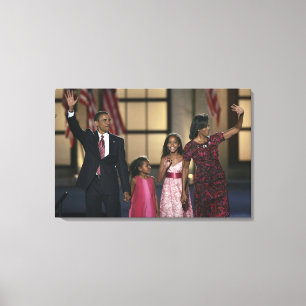 Barak Obama Familie winkt am letzten Abend der Leinwanddruck