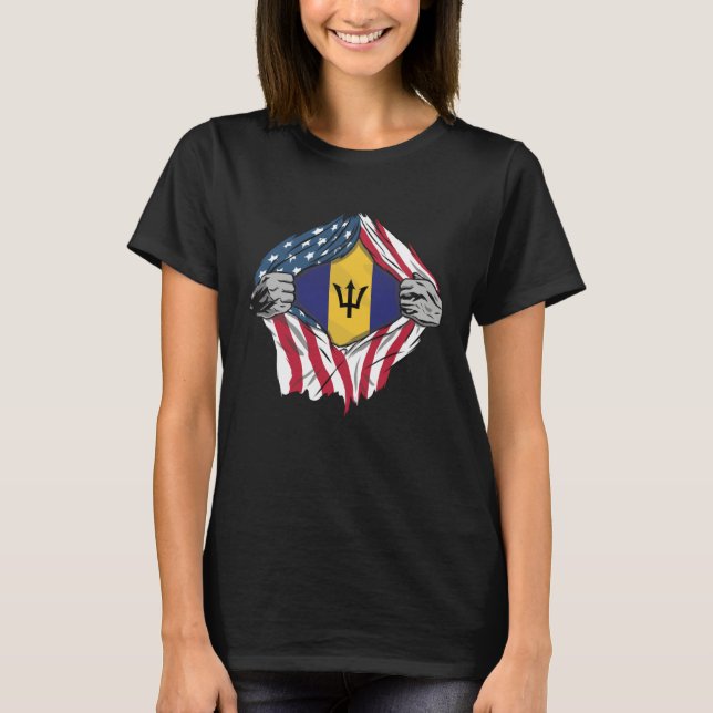 Barbadian Blood Inside Me  Barbados Flag T-Shirt (Vorderseite)