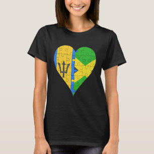 Barbadian Jamaican Flag Herz T-Shirt