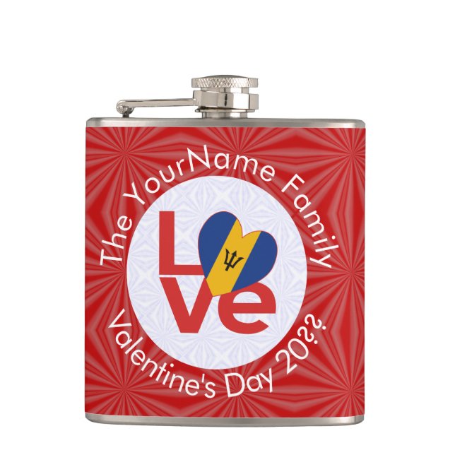 Barbadische LIEBE Herzenflagge Valentine Personali Flachmann (Vorderseite)