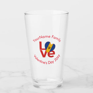 Barbadisches LOVE-Herz-Flagge Valentinstag Persona Glas