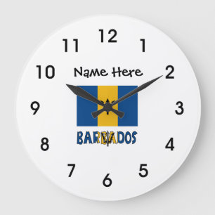 Barbados and Barbadian Flag with Your Name Große Wanduhr