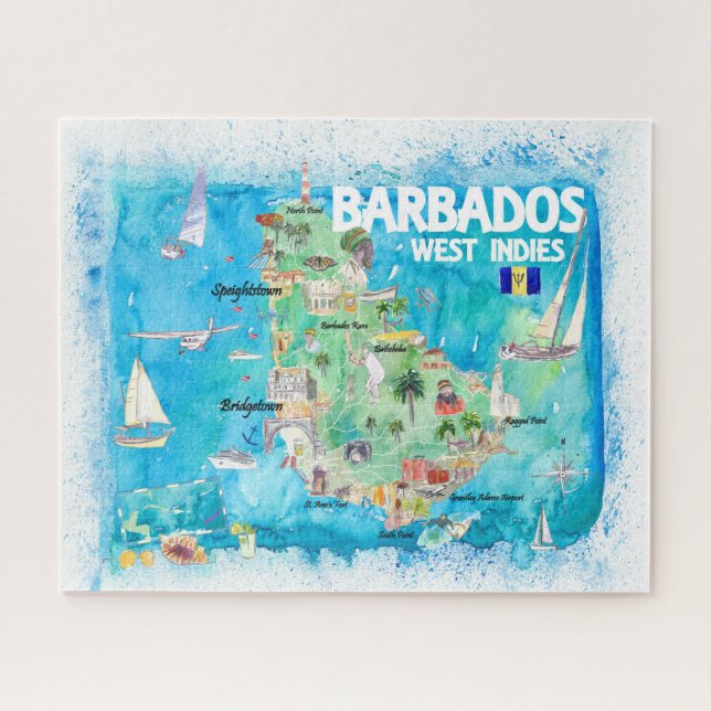 Barbados Antillen Illustrierte Karibik Karte Puzzle (Horizontal)