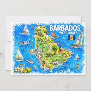 Barbados Antillen Illustrierte Karibik-Postkarte Einladung