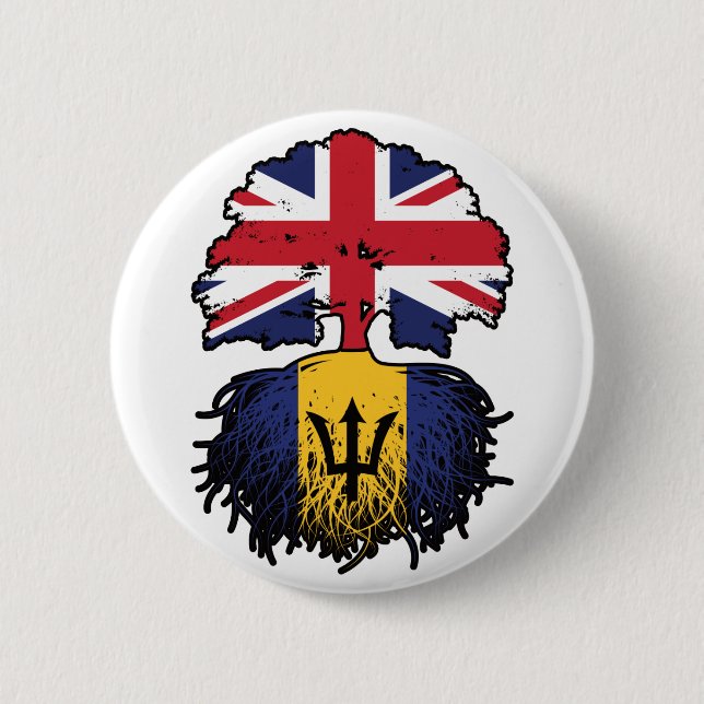 Barbados Barbadian Britisch-UK Tree Roots Flag Button (Vorderseite)