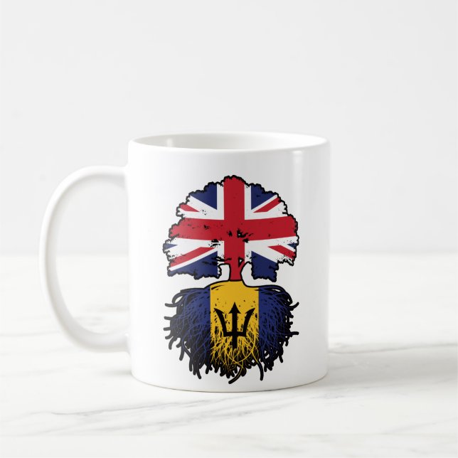 Barbados Barbadian Britisch-UK Tree Roots Flag Kaffeetasse (Links)