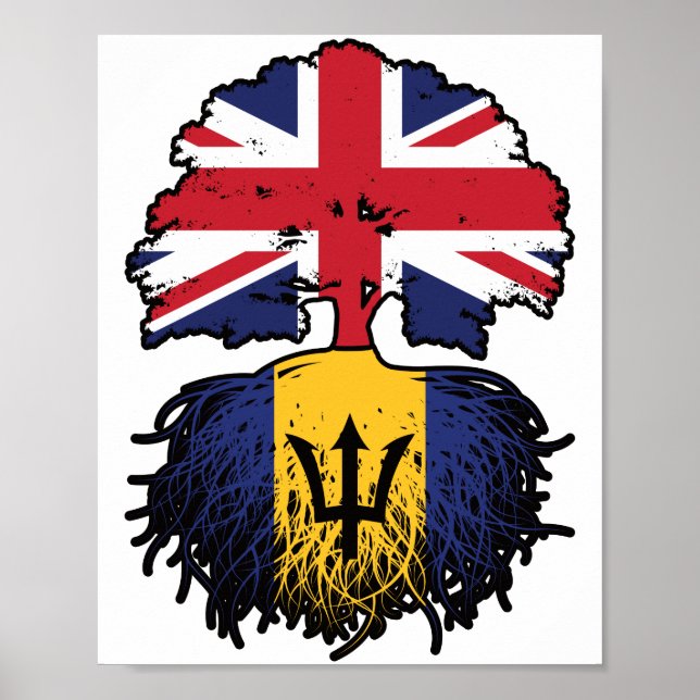 Barbados Barbadian Britisch-UK Tree Roots Flag Poster (Vorne)