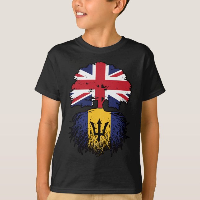Barbados Barbadian Britisch-UK Tree Roots Flag T-Shirt (Vorderseite)